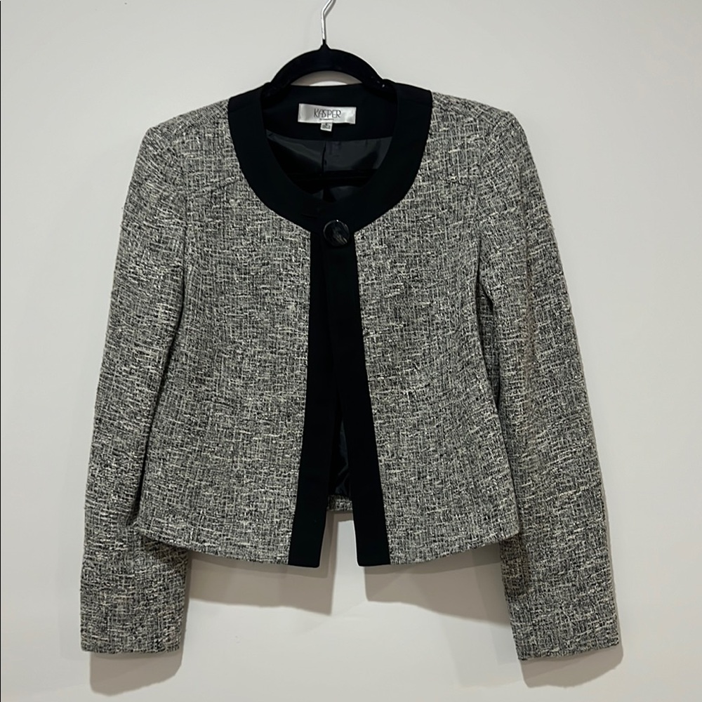 Kasper Black and Gray Blazer Elegant Tweed Design